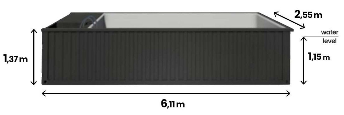Pool Container 6,2m x 2,5m mit Wärmepumpe, Premium-Paket