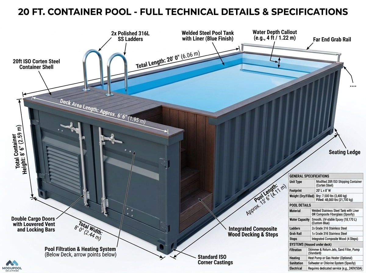 20-Fuß-Container-Schwimmbecken (6 x 2,4 Meter)